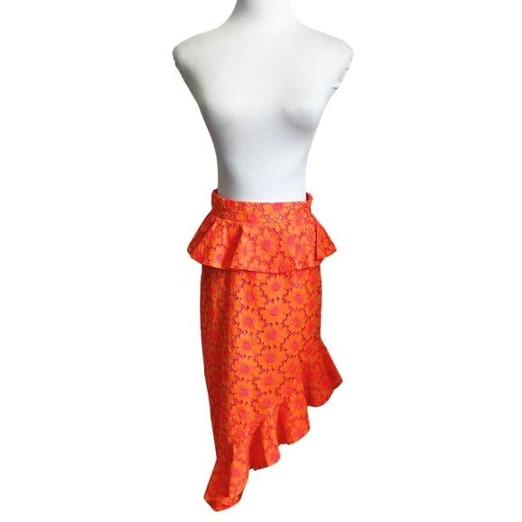 NWT DAIZY SHELY RUNWAY NEON ORANGE PINK ASYMMETRICAL CROCHET SKIRT - XS (IT40) - Picture 2 of 14